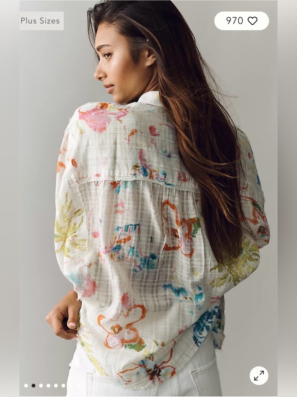 Pilcro/Anthropologie 100% Cotton Summer Buttondown Shirt in Ivory Pattern L. NWT - Picture 2 of 13